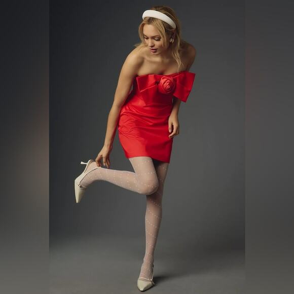 NWT Anthropologie Hutch 3D Rosette Strapless Mini Dress Size Medium - Picture 2 of 12